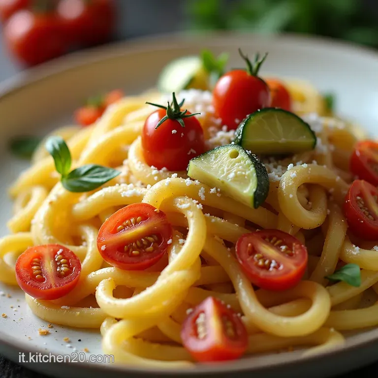 La Primavera nel Piatto Pasta Cremosa con Ricotta Fresca Zucchine Croccanti e Pomodori Secchi Profumati