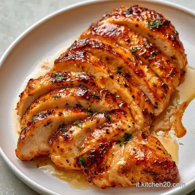 Pollo tagliato a fette ordinate accanto a carote brillanti e piselli, servito su un piatto di ceramica bianca.