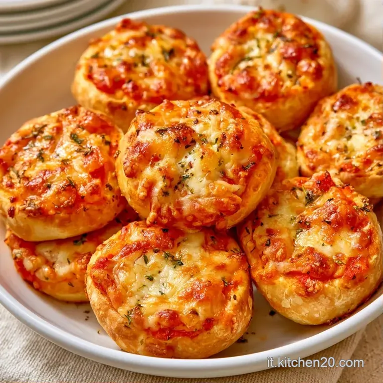 Mini pizze soffici su un piatto bianco, con crosticina dorata, pomodoro lucido e un pizzico di origano aromatico.