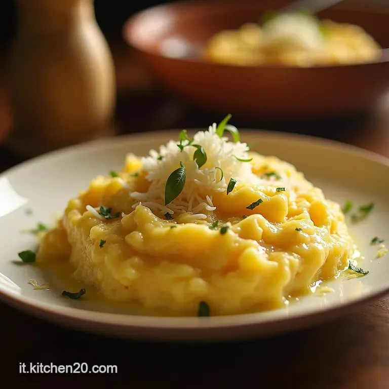 Polenta Cremosa Allonda Con Aglio Confetti E Scaglie Di Parmigiano presentation