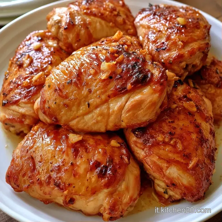Porzione di pollo arrosto dalla pelle lucida e croccante, servita con verdure colorate su un piatto di ceramica.