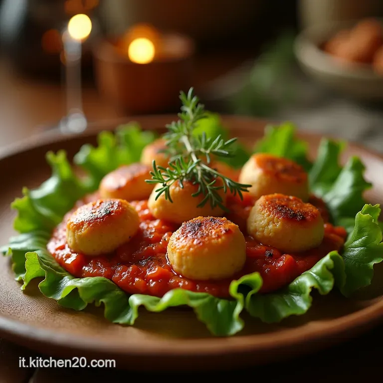 Polpette Della Nonna Al Forno Filanti Succose E Servite Su Un Letto Di Pur&egrave; Croccante presentation
