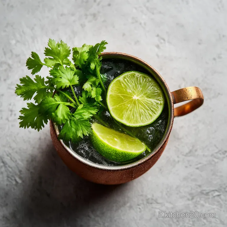 A chilled copper mug filled with ice, topped with bubbly ginger beer and a bright lime slice.