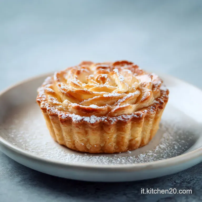 Delicate slice of golden pasta bris&eacute;e pie, creamy filling visible, garnished with fresh herbs on a white plate, inviting a...