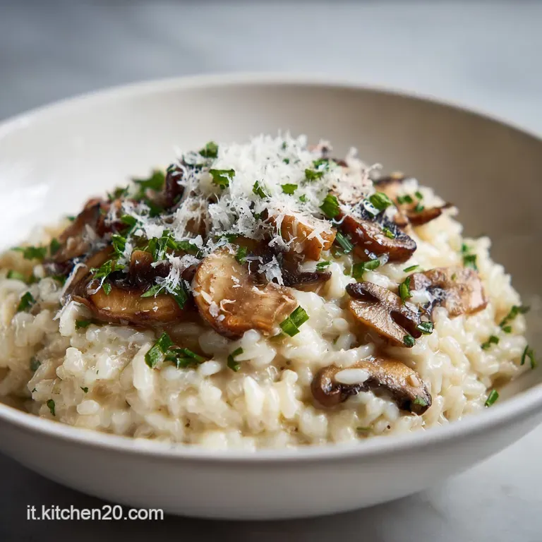 Elegant plate of mushroom risotto with a delicate sprig of thyme. Steaming gently, showcasing the creamy texture and earth...
