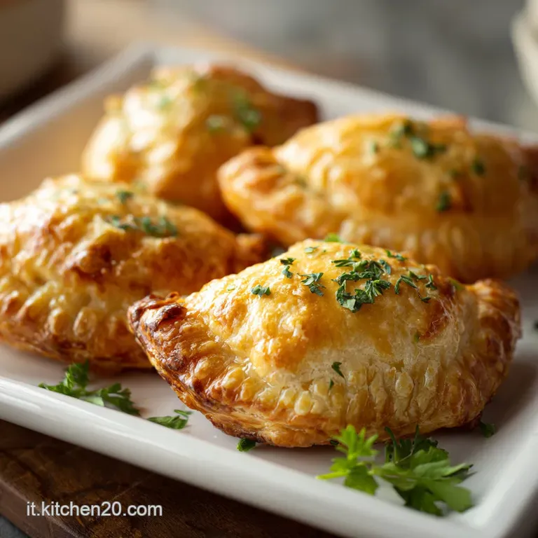 Neatly arranged flaky pastries with tuna filling; golden brown crust hints at a buttery, savory experience. Appetizing and...