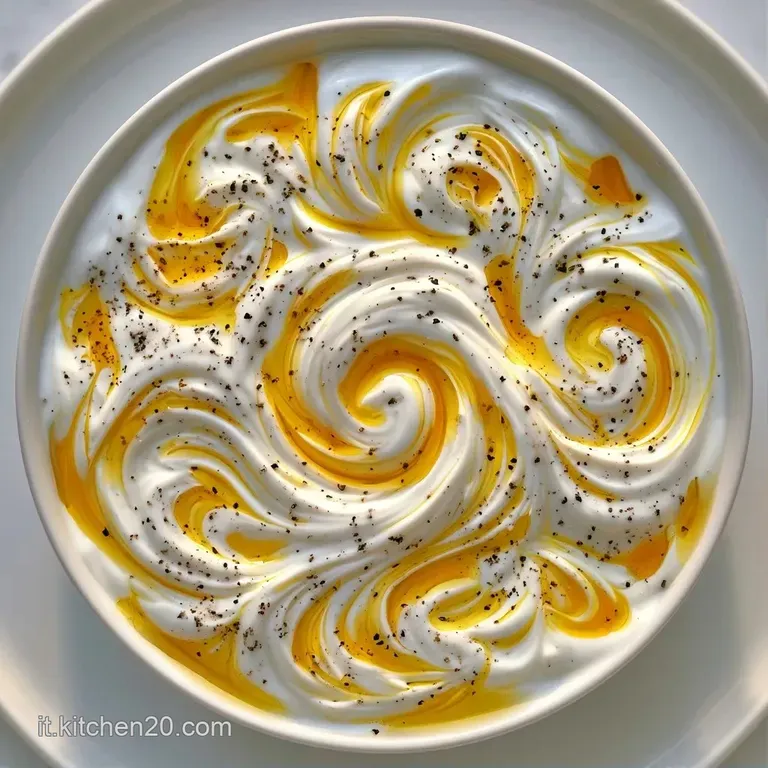 Ciotola di vetro con salsa bianca densa e vellutata, decorata con pezzetti di erba cipollina su sfondo luminoso e pulito.
