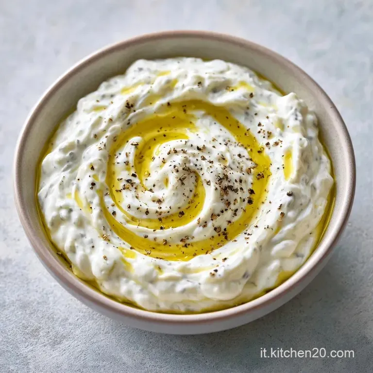 Crema bianca vellutata in un piccolo contenitore di ceramica, circondata da verdure croccanti su sfondo neutro chiaro.