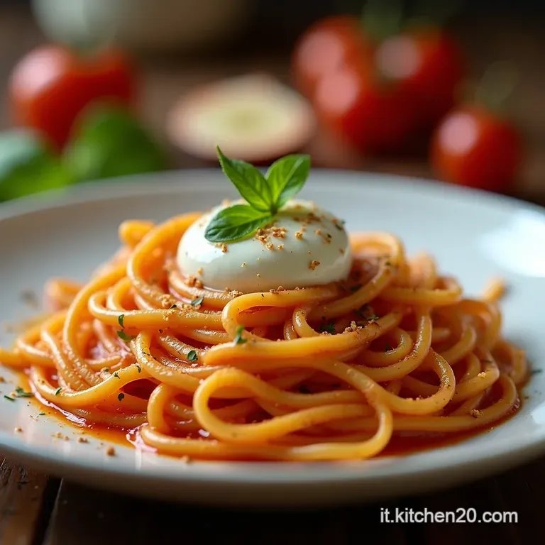 Spaghetti Pugliesi Il Sogno Cremoso Di Burrata Pomodori Secchi E Taralli Croccanti presentation