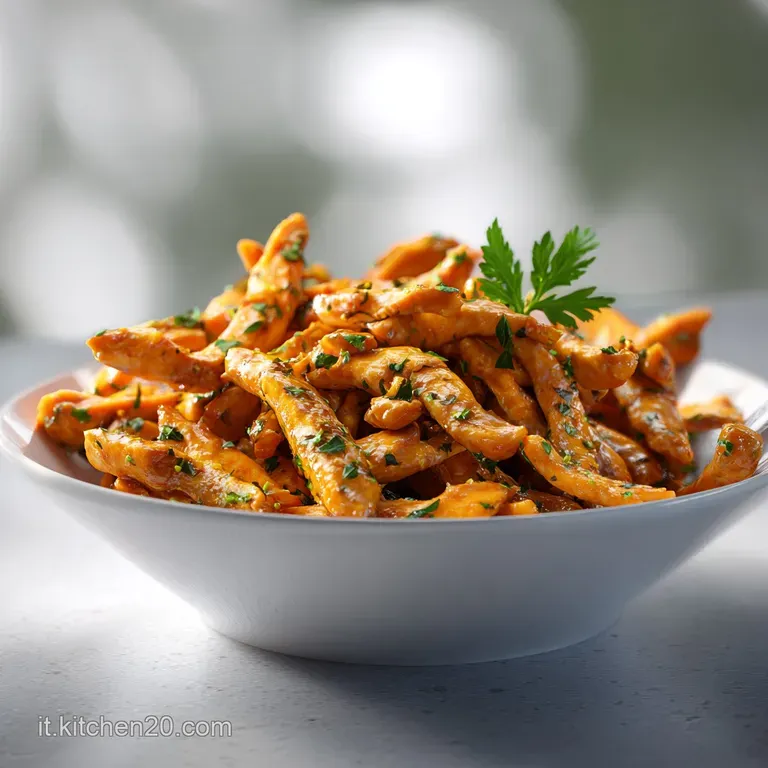 A rustic bowl overflowing with flavorful shredded chicken, glistening with savory sauce and fresh parsley.