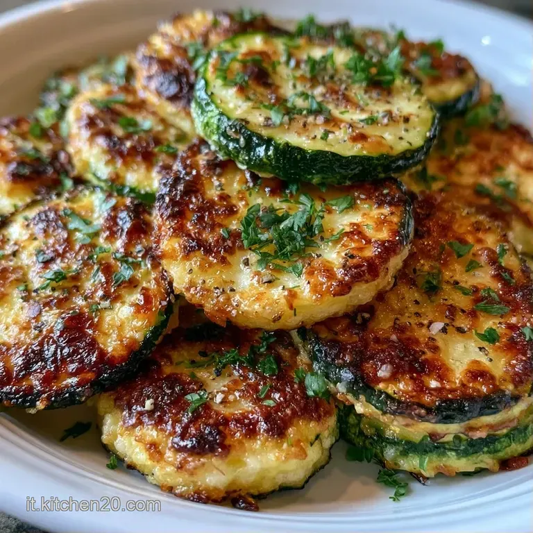 Elegante impiattamento di rondelle di zucchine saltate, dai colori vivaci tra il verde e l'oro, molto invitanti.